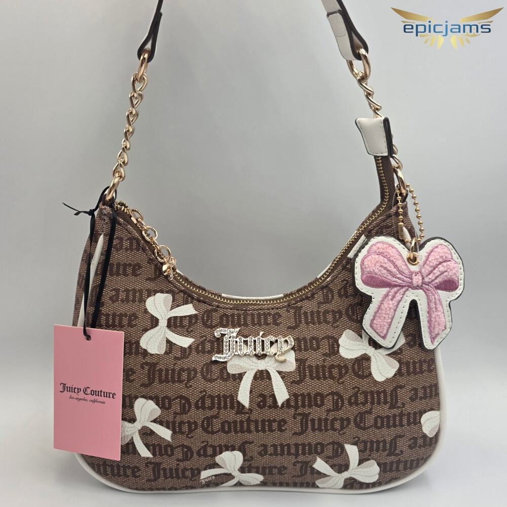 Juicy Couture Simply Sweet Brown w/ White Bows Shoulder Handbag Purse New